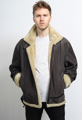 VINTAGE LEATHER AVIATOR FLEECE JACKET