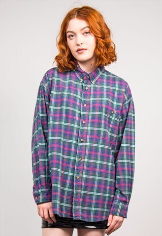 90'S VINTAGE CHECK PATTERN GRUNGE OVERSIZE FLANNEL SHIRT