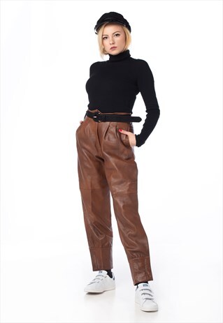 80'S LEATHER CROP PANTS WITH ZIPPED SLITS