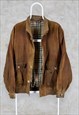 Burberry Suede Jacket Brown Nova Check Genuine Leather Large