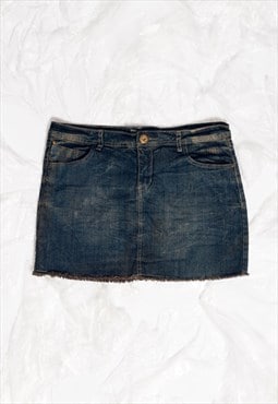 Vintage Denim Skirt Y2K Rave Grunge Mini Raw Hem