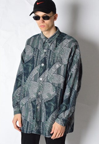 VINTAGE 90S DARK GREEN ABSTRACT LONG SLEEVE SHIRT