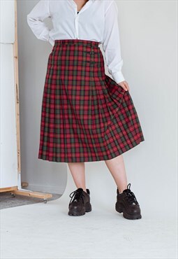 Vintage 90s Scottish Kilt Style Check Midi Woman Skirt XL 