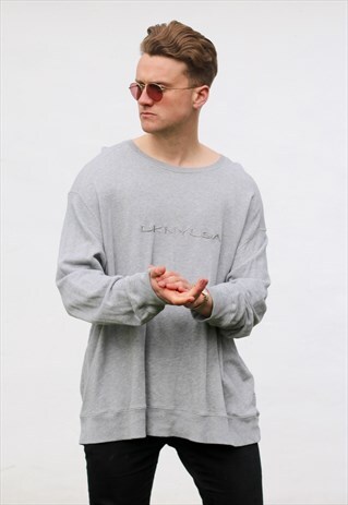DKNY USA 90S ZINC GREY MINIMALIST SWEATSHIRT