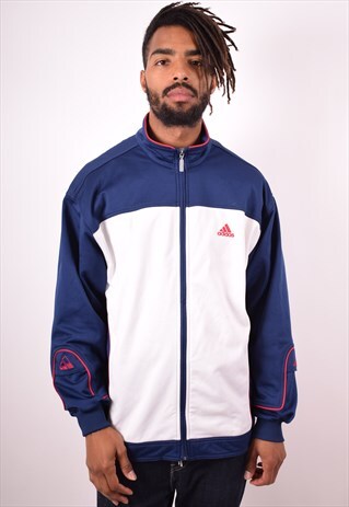 ADIDAS MENS VINTAGE TRACKSUIT TOP JACKET LARGE WHITE 90S