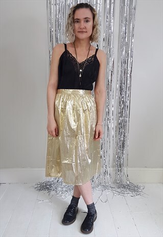 Y2K GOLD METALLIC LIGHTWEIGHT FESTIVAL MIDI SKIRT