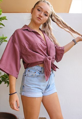 PURPLE PURE SILK OVERSIZED SHORT SLEEVED SHIRT