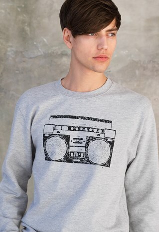 GHETTOBLASTER SWEATSHIRT JUMPER FESTIVAL RETRO HIP HOP TOP