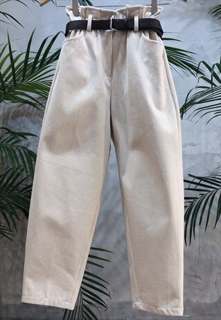 IVORY BOY FIT BROWN BELTED TROUSERS