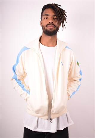 PUMA MENS VINTAGE TRACKSUIT TOP JACKET MEDIUM WHITE 90S