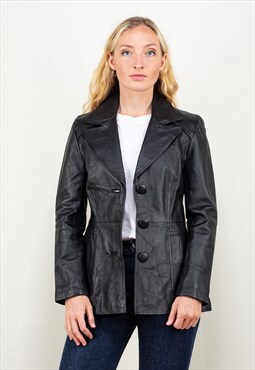 Vintage 90s Leather Blazer Jacket in Black