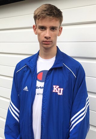 MENS ADIDAS JACKET FESTIVAL WHITE BLUE WINDBREAKER ZIPPER