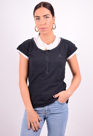 ADIDAS WOMENS VINTAGE T-SHIRT TOP MEDIUM BLACK 90'S