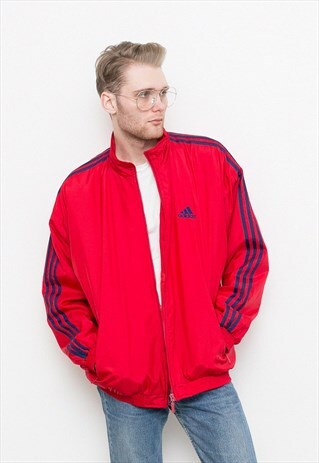 VINTAGE ADIDAS TRACK JACKET RED 90S AUTUMN SPORTS SHELL