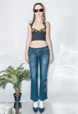 Vintage Y2K low rise embroidered flare jeans in dark wash