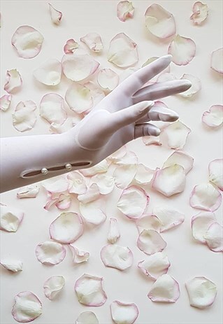 VINTAGE 50S WHITE SHEER ELBOW-LENGTH GLOVES / BRIDAL