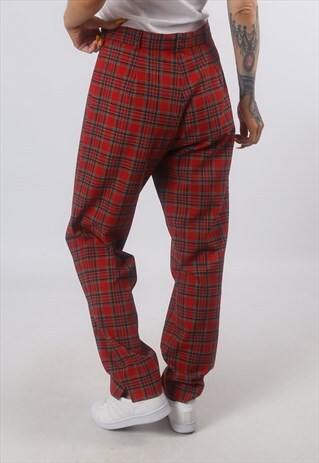HIGH WAISTED TROUSERS TARTAN WIDE TAPERED UK 12 - 14 (72H)