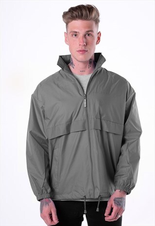 LIGHTWEIGHT ZIP UP WINDRUNNER COAT JACKET - DARK GREY