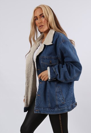 VINTAGE USA SHERPA LINED DENIM JACKET OVERSIZED 18 2XL (51K)