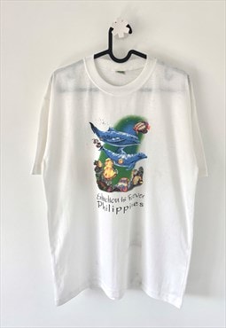 Vintage Philippines dolphin white nature T-shirt medium 