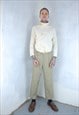 VINTAGE 80'S RETRO WIDE LEG STRAIGHT SUIT TROUSERS IN CREAM