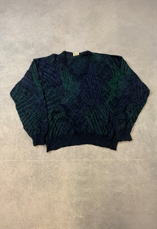 VINTAGE KNITTED JUMPER ABSTRACT PATTERNED GRANDAD SWEATER