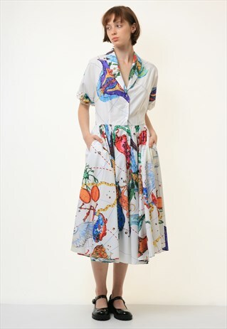 90S STELLA JEAN FLORAL MULTICOLOR FLORAL SUMMER DRESS 4183