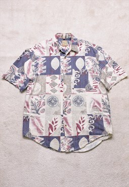 Vintage 80s Beige Red Funky Casual Shirt 