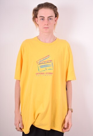 MENS VINTAGE T-SHIRT TOP XL YELLOW 90S