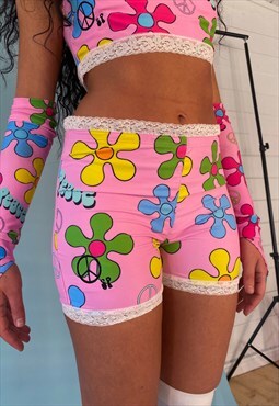 Festival Peace Floral Shorts In Pink 