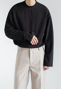 Men's Spring solid color round neck t-shirt