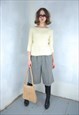 VINTAGE Y2K CROCHET SHORT KNITTED FLUFFY JUMPER IN YELLOW