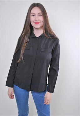 Women vintage black minimalist hooded blouse  