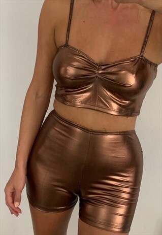 METALLIC BRONZE PVC SHORTS CO-ORD