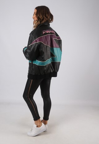 LEATHER BIKER JACKET BOMBER OVERSIZED POLARIS UK 20 (DKCS)