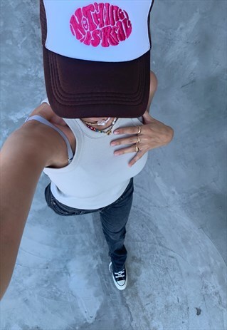 PERSONALISED EMBROIDERED MESH TRUCKER HAT IN BROWN