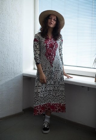 VINTAGE 90'S MULTI COLOUR PATTERNED MIDI DRESS