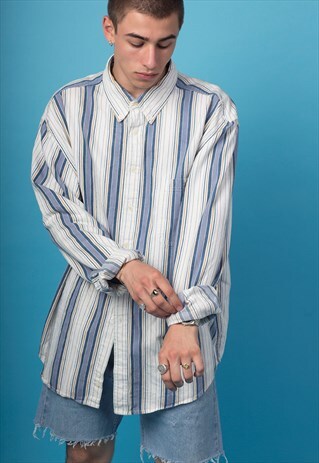 1990'S OVERSIZED STRIPED SUMMER COTTON SHIRT