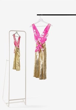 Gold pink print dress