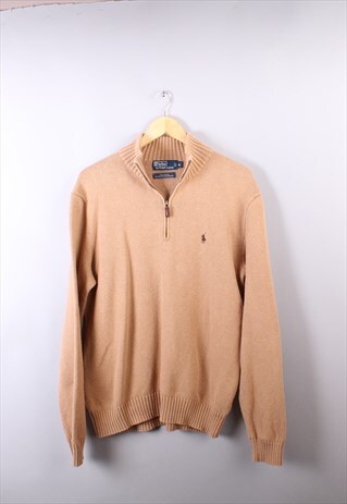 VINTAGE MENS CAMEL RALPH LAUREN QUARTER ZIP JUMPER