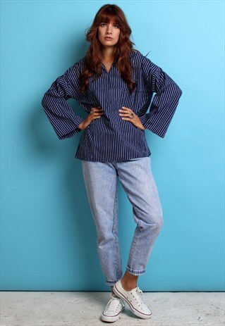 VINTAGE GERMAN NAVY STRIPED WORK SHIRT S/M