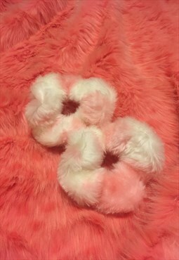 Pink cow print fluffy hair scrunchie
