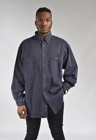 VINTAGE WRANGLER DARK BLUE THICK DENIM SHIRT