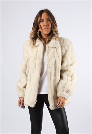 FAUX FUR COAT JACKET SHORT VINTAGE UK 12 - 14 (EHDG)