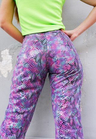 VINTAGE 90S HIGH-WAISTED SNAKE PRINT LEATHER FLARE TROUSERS
