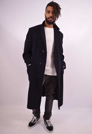 AQUASCUTUM MENS VINTAGE COAT XL NAVY BLUE 90S