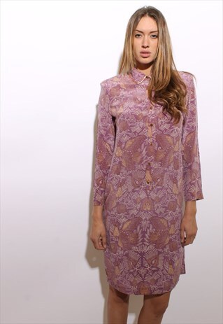 VINTAGE 1970'S 70'S PURE SILK INDONESIAN BATIK DRESS M-L