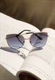 DARK BLUE GRADIENT BUTTERFLY WIRE FRAME CAT EYE SUNGLASSES