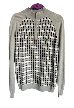 Diamonds design 3/4 zip cotton sweater