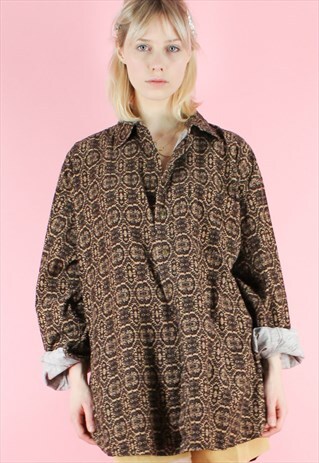 VINTAGE 90S CORDUROY SHIRT DARK BROWN PATTERN